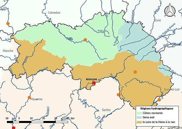 L'Orne est découpé en trois régions hydrographiques.