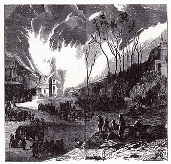 Vänster: Första branden den 19 maj 1865, höger: andra branden den 21 juni 1929.