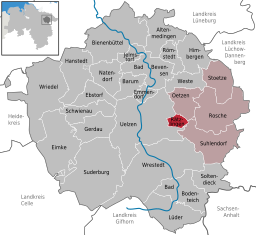 Läget för kommunen Rätzlingen i Landkreis Uelzen