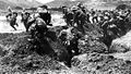 Exercice d'infanterie anglaise (British Royal Naval Division) sur l'île grecque de Lemnos lors de la bataille de Gallipoli, 1915.