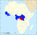 Kongoelva skiller leveområdene for sjimpanser (blå områder) og bonoboer (røde områder)