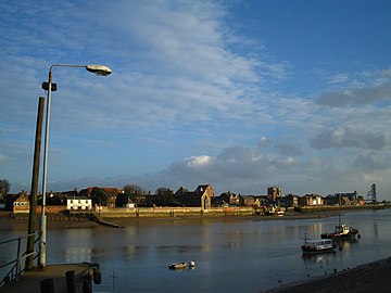 Afon Great Ouse ger y môr yn King's Lynn, Norfolk