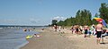 Ontario lake, view from Toronto (sugar beach), Island ferry and central Island in background.