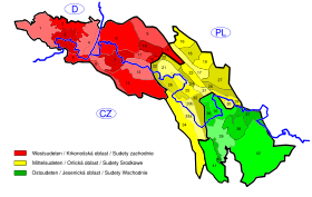 Carte des Sudètes avec les monts des Géants en 13.