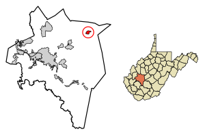 Location of Clendenin in Kanawha County, West Virginia.