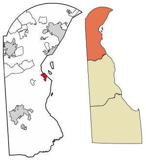 Location of Delaware City in New Castle County, Delaware.