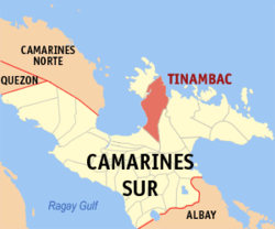 Map of Camarines Sur with Tinambac highlighted