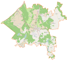 Mapa konturowa gminy Chojna, blisko centrum na dole znajduje się punkt z opisem „Kaliska”