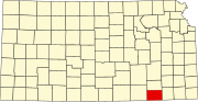 Map of Kansas highlighting Chautauqua County