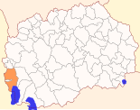 Karte von Nordmazedonien, Position von Opština Struga hervorgehoben