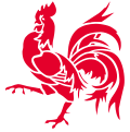 Coq hardi rouge figurant sur les armoiries et le drapeau officiels de la Wallonie. Il peut être utilisé isolément pour représenter la Wallonie.