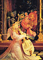 Isenheim Altarpiece by Matthias Grünewald, c. 1512-1616, Concert of Angels (detail), with fallen angels in the background