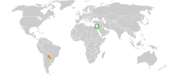 Map indicating locations of Israel and Paraguay