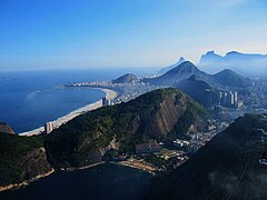 Ilmakuva Rio de Janeiron eteläosasta. Copacabanan hiekkaranta on kuvassa vasemmalla.