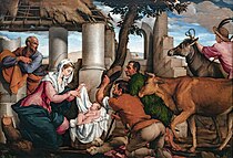 Jacopo Bassano Aanbidding deur die Skaapwagters, 97 x 142 cm.