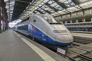 TGV trajntipo 2N2 en la pariza stacidomo Gare de Lyon.