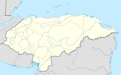 Mapa konturowa Hondurasu, blisko centrum po lewej na dole znajduje się punkt z opisem „TGU”