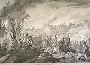 Русские войска пытаются отбить замок в Бриенне. Гравюра XIX века.