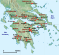 Lage mykenischer Stätten in Griechenland