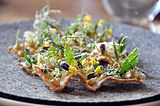 Toast with turbot roe and vinegar dust