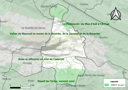 Carte des ZNIEFF de type 1 sur la commune.