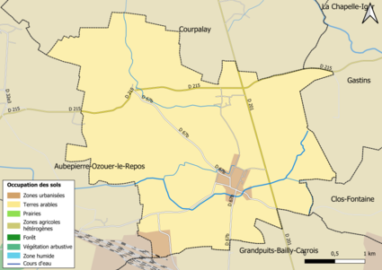 Carte des infrastructures et de l'occupation des sols en 2018 (CLC) de la commune.