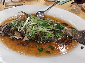 Scallion on steamed fish