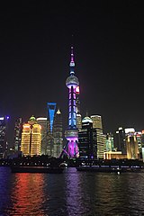 The Oriental Pearl Tower at night in 2019