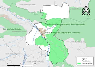 Carte des ZNIEFF de type 1 de la commune.