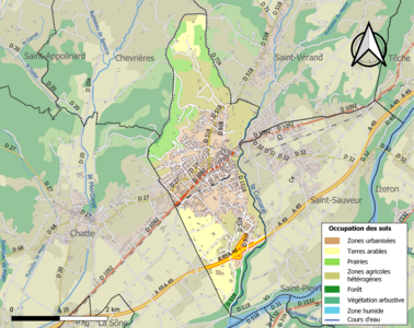 Carte en couleurs présentant l'occupation des sols.