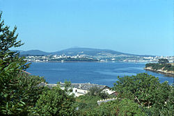 Castropol seen from the east across the Eo river estuary c.1975