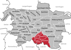 Lagekarte des Stadtbezirks Döhren-Wülfel in Hannover