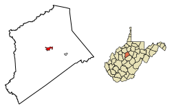 Location of Glenville in Gilmer County, West Virginia.