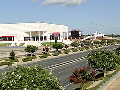 Montagne Center and Provost Umphrey Stadium in the distance as seen from MLK Pkwy crosswalk