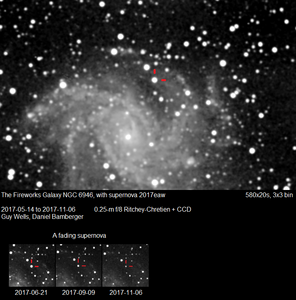 Images of 2017eaw in NGC 6946, taken between May and November 2017, as the supernova was slowly fading