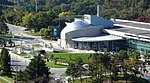 Aerial view of the Ontario Science Centre from the northeast