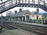 Rothes Railway Station looking south on 27 May 1968, the closure notice is being read.