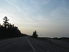 US 23 running next to Lake Huron