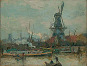 Les anciens moulins du port de rotterdam un jour de grand vent, ca.1890