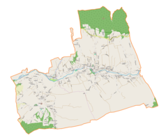 Mapa konturowa gminy Gilowice, na dole po lewej znajduje się punkt z opisem „Rychwałd”