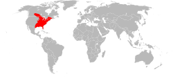 Distribución en vermello (agás poboacións invasoras)