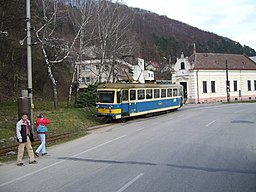 Vlak TREŽ opouští zastávku Trenčianske Teplice–zastávka