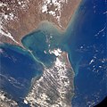 Satellitenaufnahme der Adamsbrücke zwischen Sri Lanka und Südindien