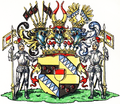 Wappen der Grafen zu Münster-Langelage, Freiherren von Oër, Herren auf Langelage und Lohe, bzw. auf Linz mit Ponickau (daher seit 1910 auch Grafen zu Münster-Linz)