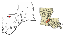 Location of Eunice in St. Landry Parish, Louisiana.