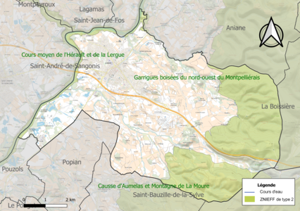 Carte des ZNIEFF de type 2 sur la commune.