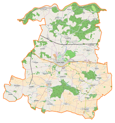 Mapa konturowa gminy Środa Śląska, po prawej znajduje się punkt z opisem „Pałac w Juszczynie”