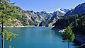 Blick vom Südufer zur Motterasciohütte und zum Piz Terri