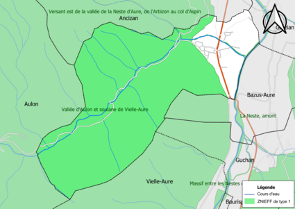 Carte des ZNIEFF de type 1 sur la commune.