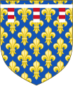 Armoiries de Philippe de France : d'azur semé de fleurs de lys d'or au lambel componé de gueules et d'argent.